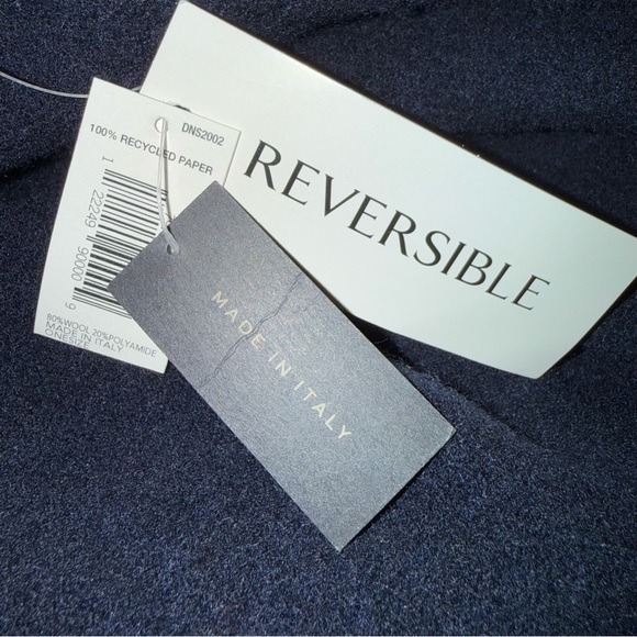 Banana Republic Reversible Double Faced Poncho Navy NWT OS Ruana Wrap Fringe - Picture 5 of 6